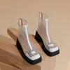 Martin botas femininas gaze grossa-sola botas frias 2022 primavera e verão fino oco botas de salto alto respirável moda net botas
