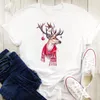 여자 T 셔츠 여성 셔츠 티셔츠 여자 그래픽 표범 문자 귀여운 90 년대 짧은 슬리브 메리 크리스마스 프린트 탑 티스 의류