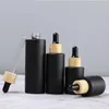 Förvaringsflaskor 20 ml-100 ml tomt glas dropparflaska matt svart kosmetik hudvård återfyllbar eterisk olja med bambu lock