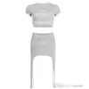 Street Fashion Kleid Damen Sexy Open Nabelschnur Slim Fit T-Shirt Unregelmäßiger Halbrock Briefdruck Set 3 Farben