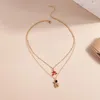 Choker 2023 Gold Color Double Layers Cute Luxury Bling Crystal Star Pendant Necklace Fashion Women Trendy Jewelry Accessary