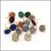 Stud 12mm natursten f￤rgpl￤terad druzy drusy kvarts kristallstenar guld studs ￶rh￤ngen smycken f￶r wome baby drop leverans dhiif