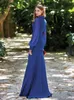 Casual Dresses Modern Vneck Royal Blue Mother of Bride Long Sleeves Mermaid Evening Front Slit Wedding Guest Gowns Plus Size 230221