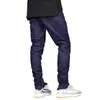 Men's Jeans Men Stretch Denim Dark Blue Skinny Zipper Causal Y5038