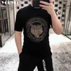 Herr t-shirts sommar ny bomull kort ärm t-shirt manlig mode tiger huvud varm diamant runda nacke casual tees botten topp mens kläder z0221