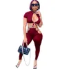 2023 Designer Summer Outfits Women Tracksuits Two Piece Sets Sexy Bandage Tank Crop Top and Pants Hollow out Clothes Casual Sportswear Wholesale items 9303