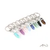 Porte-clés Pierre Naturelle Hexagonal Prisme Anneau Porte-clés Quartz Rose Oeil De Tigre Opale Chaîne En Cristal Porte-clés Drop Delivery Bijoux Dhz7U