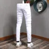 Jeans Masculino Estilo Coreano Moda Masculina Alta Qualidade Cor Branca Elástico Ajuste Slim Fit Jeans Rasgado Calça Lápis Streetwear Calças Hip Hop1