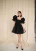 Party Dresses White Short Wedding 2023 Organza Puffy Sleeves Ball Gown Simple Formal Gowns Black 230221