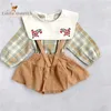 Clothing Sets Born Baby Girl Plaid Shirt Strap Skirt Infant Toddler Child Cotton Long Sleeve Top Spring Autumn Summer Clothes Set