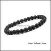 Fili di perline 6Mm 8Mm 10Mm Perline di pietra vulcanica naturale Braccialetti di filo Lava nera Bracciale da uomo Aromaterapia Olio essenziale diffuso Dhrgt