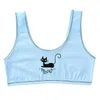 Camisoles & Tanks Young Girls Cotton Training Bra Cute Black Print Striped Wide Strap Underwear Double Layer Unpadded Crop Top Vest 37JB