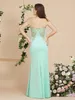 BABYONLINE Vert Menthe Demoiselle D'honneur Maxi Étage Longueur Sirène Robes Élégant Doré Appqulies Chérie Illusion Été 230221