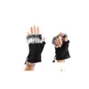 Fingerlose Handschuhe Mode Damen Faux Kaninchenfell Hand Handgelenkwärmer Halbfinger Winterhandschuh GB1328 Drop Lieferung Zubehör Hüte SC DHPLR