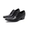 Sapatos de couro genu￭no oxford aumenta altura de calcanhar de calcanhar sapatos de brogue homem la￧o up shoes de derby de neg￳cios de tamanho grande