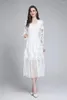 Casual Dresses Top Quality White Dress 2023 Spring Fashion Party Wedding Women V-Neck Hollow Out Brodery Mesh Patchwork Long Sleeve