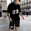 Tuta da uomo Stampata in 3D Abiti traspiranti T-shirt a righe estive T-shirt da 2 pezzi Tuta da jogging a maniche corte popolare 6XL