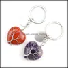 Key Rings Handmade Tree Of Life Heart Natural Stone Healing Crystal Quartz Keychain Keys Chain Rin Mjfashion Drop Delivery Jewelry Dhahl