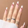 False unhas 24pcs Fake Nude Pink Pearl Dicas de pregos compridos caixão simples prensa vestível na borda branca francesa