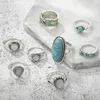 Cluster ringen 8pcs etnische stijl retro ingelegde turquoise gesneden veren ring mode persoonlijkheid combinatie set dames sieraden 2023