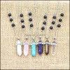 Pendentif Colliers Sier Couleur Pierre Naturelle Hexagonal Prisme Collier Lave Roche Volcanique Aromathérapie Diffuseur D'huile Essentielle Pour Les Femmes Dh6Lg