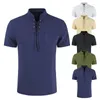 Men's T Shirts Cotton And Linen Casual Short Sleeve T-shirt Summer Solid Color Stand Collar