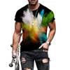 T-shirts pour hommes fumée couleur poudre course 3d imprimé T-shirt mode hommes rue décontracté sport chemise mâle col rond surdimensionné