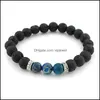 Charm Bracelets Fashion Natural Black Lava Stone Turquoise Bracelet Aromatherapy Essential Oil Diffuser For Women Men Drop Delivery J Dh6He