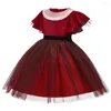 Девушка платья 2023 девушки принцесса свадебное красное платье милое рождественское рождественское рваное детское вечеринка по случаю дня рождения бархат