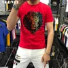 Camisetas masculinas Novo design masculino tshirt colorido tigre cabeça quente diamante quente manga curta tendência de verão slim casual machado camisetas camisetas 5x z0221