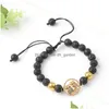 Beaded New Style Natural Volcanic Stone Micro Inlaid With Haoshi Love Energy Bracelet Hand Woven String Adjustable Lava Bra Dh1Xz