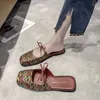 Sandals Summer Womens Shoes Female Bow Tiger Head Embroidery Flat Mules Slipon Slippers Woman Comfortable Casual 230220