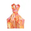 Canotte da donna stile estivo vacanza al mare stampa tie-dye gilet allacciato alle spalle donna scollato top corto sexy