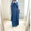 Hijabs kvinnors tvådelar huva fast färg mode moslin halsduk kjol stor sväng fast färg klänning klänning klänning