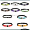 Charm Bracelets 8Mm Seven Chakra Buddha Matted Black Stone Beads Bracelet Women Men Bangle Beaded Hand Strings Drop Delivery Jewelry Dhfiu