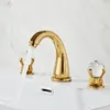 Bathroom Sink Faucets Gold Basin Faucet Cold Black Brass Crystal Handle Widespread 3 Hole Lavotory Tap