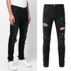 Rip Black Denim Jeans Whisking Damage Bleach Washed Worn Out Slim Fit Plus Size 38