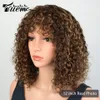 Destaque a loira Jerry Curly Short Bob Human Hair Wigs com franja colorida brasileira Deep Curly Non Lace Wig For Women P4/30/37
