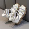 Sandalen Sommer süße Mädchen Mode Sandalen Strass römische Prinzessin Sandalen rutschfeste atmungsaktive weiche Leder Kinder Strandschuh R230220