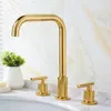 Bathroom Sink Faucets Soild Brass Widespread Mixer Rotatable Basin Tap & Cold Dual Handle Gold/Black/Chrome Arrivals