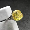 Pierścienie klastra Naturalne żółte bursztynowe biżuterię na kobietę Man prezent Kwiat rzeźbiony 13x12 mm koraliki szlachetne srebrne bogactwo