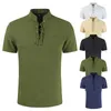 Men's T Shirts Cotton And Linen Casual Short Sleeve T-shirt Summer Solid Color Stand Collar