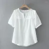 Shirt 2023 Ladies Summer Plus Size Top For Women Large Blouse Short Sleeve Loose Cotton White Purple V-neck 3XL 4XL 5XL 6XL