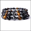 Charm Bracelets 6 8 10Mm Tiger Eye Stone Black Beads Bracelet Women Men Yoga Hand String Jewelry Friendship Gift Drop Delivery Dh5V7