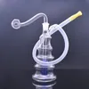 Portable Glass Oil Burner Bong 4 Floors Matrix Perc Clear Pyrex Thick Recycler Smoking Water Pipe Dab Rig Ash Catcher Bong with Male Glass Oil Burner Pipe and Hose 2pcs