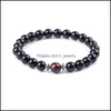 Bracelets de charme Hommes Rouge Tiger Eye Pierre Bracelet Bouddha Lotus Charms À La Main 8mm Perles Noires Été Femmes Bijoux Cadeau Drop Livraison Dhjyr