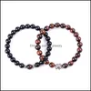 Bracelets de charme Hommes Rouge Tiger Eye Pierre Bracelet Bouddha Lotus Charms À La Main 8mm Perles Noires Été Femmes Bijoux Cadeau Drop Livraison Dhjyr