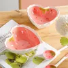 Ciotole Set di insalata di fragole carino Creativo a forma di cuore Sweety Stoviglie in ceramica Zuppa di dessert Cucchiaio Regalo amico