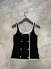 Women's Tanks 2023 Spring High Quality Knitted Vest For Women Camisole Contrast Edge Gold Button Double Breasted Tank Top Female