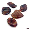 Charmes 5Pcs / Lot Lisse Quartz Rouge Noir Ligne Dragon Motif Agate En Forme De Coeur Goutte D'eau Guérison Pendentif Convient Pour Diy Am Dhh8Y